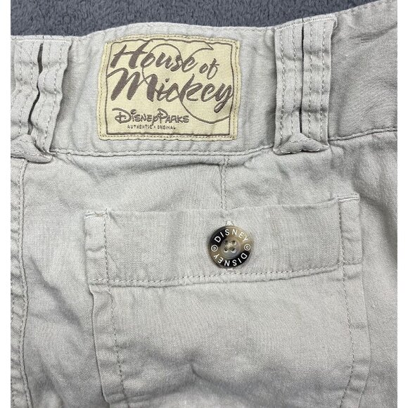 Disney Parks Mickey Mouse Linen Pants Women’s 4 Capri Tan Convertible Roll Up - Picture 5 of 16